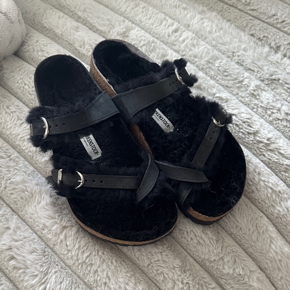 Birkenstock Shoes - Birkenstock Black Fur-Lined Sandals